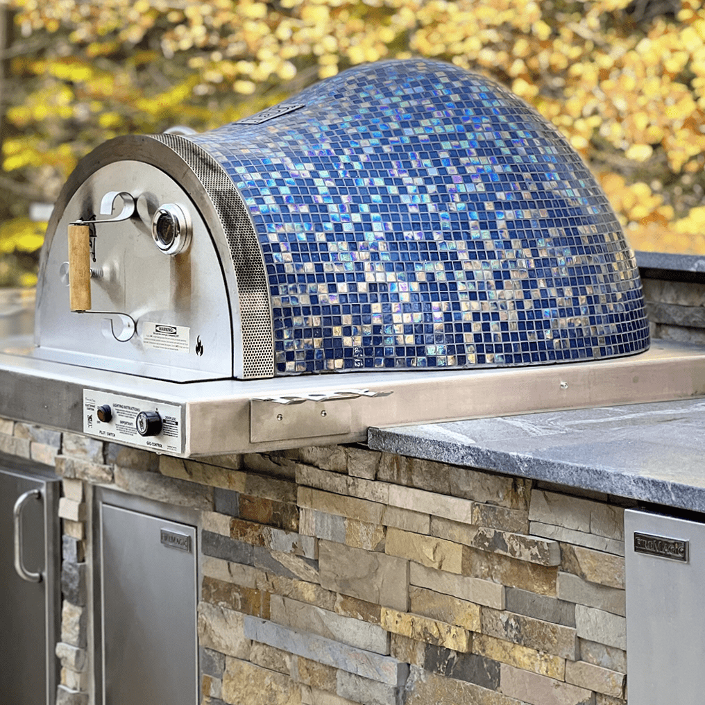 HPC Fire Villa Series - Dual-Fuel Built-In Outdoor Pizza Oven Side View COLOR Pool Blue