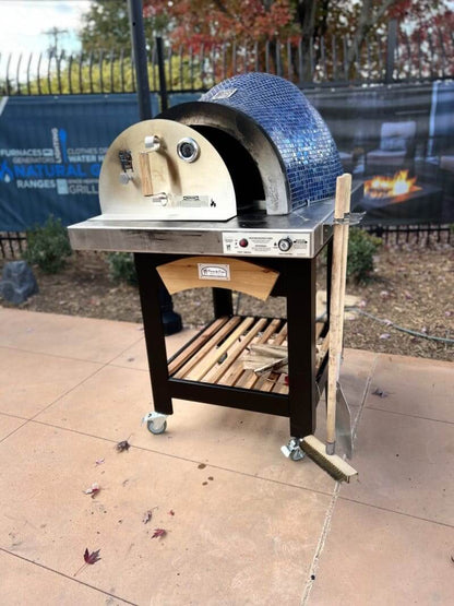 HPC Fire Forno Series HYBIRD Pizza Oven With Cart - Front View Pool Blue